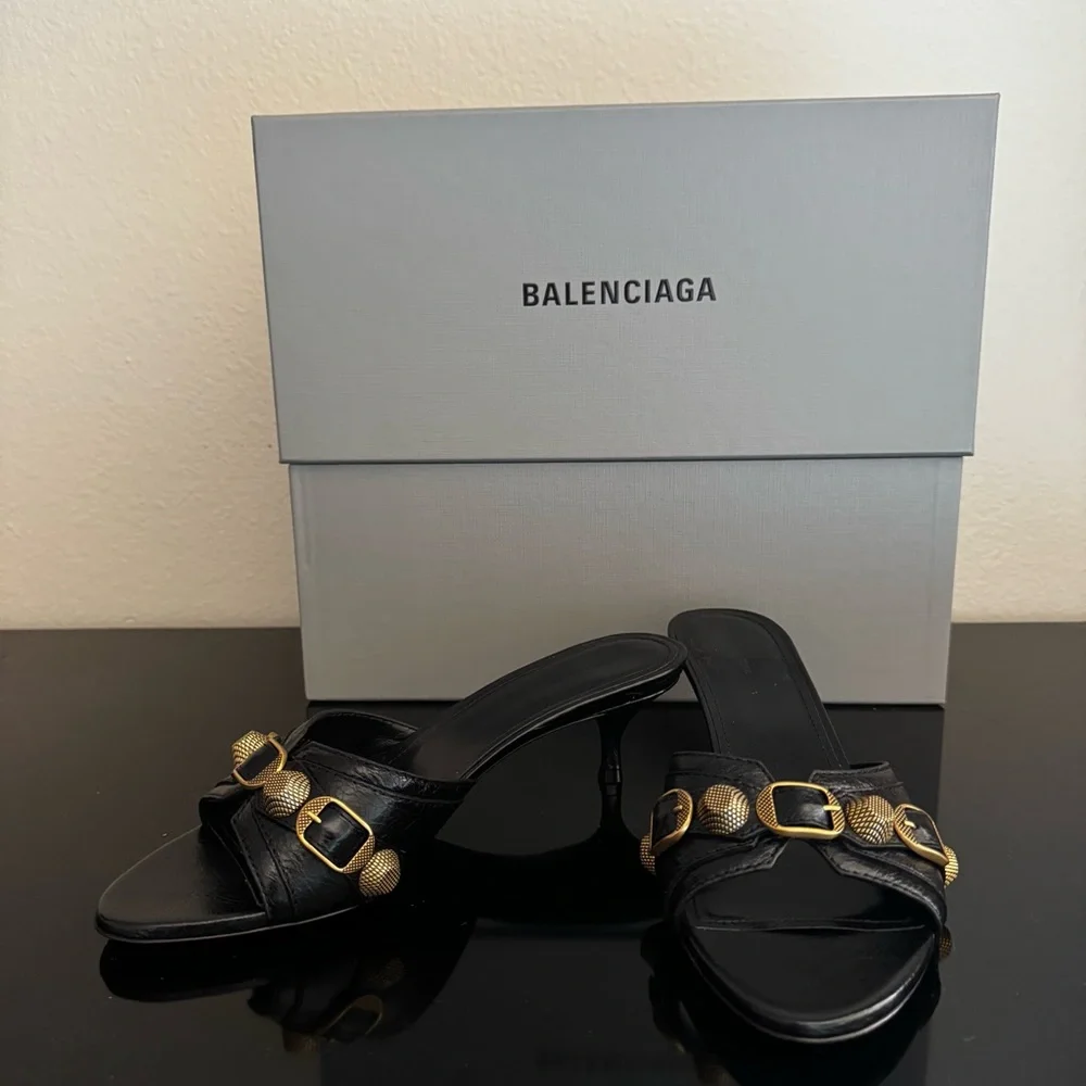 Balenciaga Cagole Black Leather Sandals